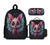 WECECE Mochila Colegio Murciélago Ardilla Voladora Niño con Lonchera y Estuche para Lápices, Mochilas Escolares Chicas 6-13 Años para Tiempo Libre y Viajes