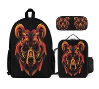 WECECE Mochila Colegio Oso Niño 3 Piezas con Lonchera y Estuche, Juego de Mochila Estampado de Animales Chica 7-11 Años para Primaria y Regalo de Cumpleaños