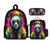 WECECE Mochila Colegio Panda Estudiantes con Lonchera y Estuche, Mochilas Estampado Animal Infantiles Chicas 6-11 Años para Regreso a Clases