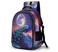 WECECE Mochila Colegio Pavo Real Chicos y Chicas Estudiantes 12-16 Bolsa Escolar Luna Animal Patrón 11-16 Años Mochila Juvenil, Bookbag Grande y Resistente para Clases y Actividades