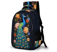WECECE Mochila Colegio Pavo Real Niña Escolares Curso 4-6 Mochila Escolar Animal Flores Niño 9-13 Años Bolsa Escolar para Escolares, Daypack Impermeable Duradera en Escuela y Viaje