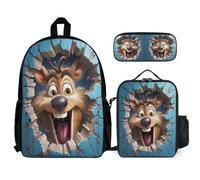 WECECE Mochila Colegio Reno Niño con Lonchera y Estuche para Lápices, Backpack Galleta con Forma de Animal En 3D Niña 8-13 Años para Tiempo Libre y Escuela