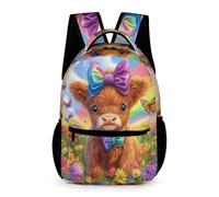 WECECE Mochila Colegio Vaca Highland Niño Curso 2-5 Bolsa Colegio Estampado de Vaca 2-4 Curso Niña 6-12 Años Bolsa Escolar Correas Ajustables Libros Objetos Pequeños Regalo Cumpleaños