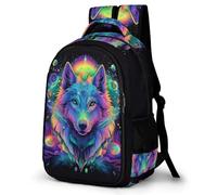 WECECE Mochila Colorful Lobo Escolar para Niño Adolescentes De 8 a 13 Años - Informal, Elegante y Ligera - Mochila Animales Lobos Colegio Portátil para Secundaria, Instituto y Viajes