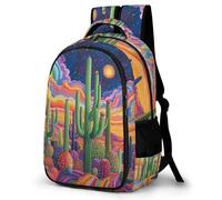WECECE Mochila Colorido Cactus Niña 7 Años Mochila Escolar Estampado de Plantas Escolares Primaria Backpack para Estudiantes Duradera Ligera Impermeable Colegio Viaje Uso Diario