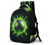 WECECE Mochila con Balón de Fútbol Verde Escolar Niño Adolescente, Mochila Fútbol Colegio Grand Capacidad para Juveniles Chico 10 A 18 Años, Mochilas para Portátil