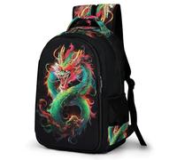 WECECE Mochila con Dragon Escolar Niño Adolescente, Mochila Green Art Dragon Colegio Grand Capacidad para Juveniles Chico 10 a 18 Años, Mochilas para Portátil