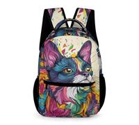 WECECE Mochila de Diseño de Gato 2-4 Curso Niños y Niñas Bolsa Escolar Motivo Animal Gatito Estampado 10-13 Años Backpack Libros Botella Paraguas Paseo Viaje Colegio
