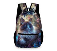 WECECE Mochila de Diseño de Gato Chicos Chicas 2-4 Curso Bolsa Colegio Estampado de Gatito 9 Años Bookbag Ligera con Bolsillos Laterales Cosas de Colegio Botella Regalo Cumpleaños