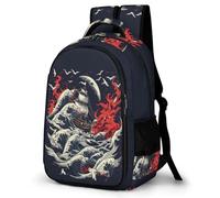 WECECE Mochila de Escuela Japonés Estilo Olas Chico 11-15 Años Bolsa Escolar Olas Chica ESO 2º-4º Mochila Secundaria, School Bag Duradera y Práctica para Vuelta al Cole y Regalo