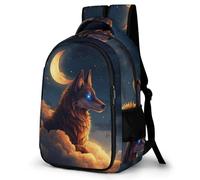 WECECE Mochila de Escuela Luna Lobo Chico 12-16 Años Bolsa Escolar Lobos Luna Chica ESO 1º-4º Mochila Secundaria, Backpack Práctica Duradera para Escuela y Viaje Libros y Cuadernos