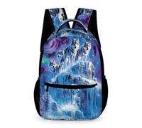 WECECE Mochila de Estampado de Lobos 5 Curso Niños Mochila Motivo Animal Lobo Niñas 8-11 Años Backpack Bolsillo Frontal Práctico Cuadernos Botella Paraguas Paseo Viaje Colegio