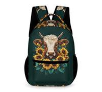 WECECE Mochila de Estampado de Vaca Chicos 13 Años Mochila Primaria Motivo de Flor Toro Chicas 2 Curso Bookbag Ligera Resistente Cosas de Colegio Botella Outdoor Tiempo Libre