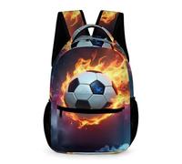 WECECE Mochila de Fútbol Niños Escolar Primaria Bolsa Escolar Fuego Patrón Fútbol 4 Curso Niñas 12 Años Mochila Estudiantes Ligera Resistente Cosas de Colegio Botella Outdoor Tiempo Libre