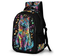 WECECE Mochila de Gatito Musical Nota Niño 12-16 Años Mochila Colegio Motivo de Animal Gato Chico Secundaria Bookbag Impermeable Resistente Moderna Viaje Uso Diario Regalo Diario