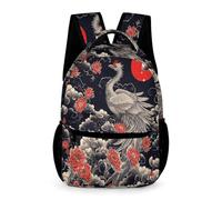 WECECE Mochila de Japonés Estilo Grullas Chicos 8-11 Años Mochila Pájaros 1-3 Curso Chicas Curso 1-4 School Bag Bolsillo Frontal Práctico Libros Cuadernos Botella Outdoor Tiempo Libre