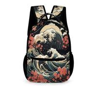 WECECE Mochila de Japonés Estilo Olas Niña Niño 7-10 Años Mochila Escolar Olas Curso 2-5 Escolares Bolsa Escolar Formato Grande 43x32x15 cm Excursión Libros y Cuadernos