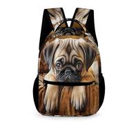 WECECE Mochila de Lindo Pug Perro Niños 9 Años Bolsa Escolar Animal Cachorro Curso 4 Niñas School Bag Ligera Resistente 43x32x15 cm Excursión Libros y Cuadernos