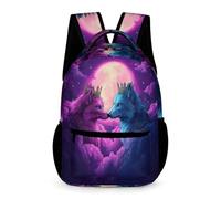 WECECE Mochila de Luna Lobos Curso 2-5 Estudiantes Chicos Mochila Lobo 2-4 Curso Chicas 13 Años Bolsa de Escuela Correas Ajustables Bolsillo Frontal Bolsillos Laterales Excursión Viaje Diario