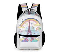 WECECE Mochila de Motivo de Torre Eiffel Chicos 4-6 Curso Mochila Colegio Colorido Arcoíris Chicas 7-11 Años Daypack Bolsillo Frontal Bolsillos Laterales Paseo Viaje Colegio