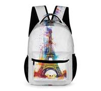 WECECE Mochila de Motivo de Torre Eiffel Escolar Primaria Escolares Niño Bolsa Escolar Torre Eiffel 3 Curso Niña 9 Años School Bag Libros Cuadernos Botella Outdoor Tiempo Libre