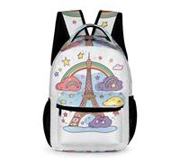 WECECE Mochila de Motivo de Torre Eiffel Preescolar Primaria 8 Años Bolsa Escolar 1-3 Curso Niños Niñas Escolares School Bag Ligera Resistente Libros Cuadernos Botella Paseo Viaje Colegio