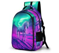 WECECE Mochila de Patrón de Caballo Aurora Niño 12-16 Años Mochila Colegio Diseño Animal Chico Secundaria Bookbag Impermeable Resistente Moderna Viaje Uso Diario Regalo Diario