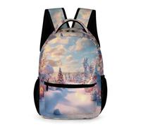 WECECE Mochila de Tema de Invierno Chicos 5 Curso Bolsa Colegio Bonito Nieve Scene Chicas 8-11 Años Bookbag Correas Ajustables Cuadernos Botella Paraguas Excursión Viaje Diario