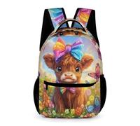 WECECE Mochila de Vaca Highland Chicos Chicas 9-13 Años Mochila Colegio Motivo Animal Toro 4 Curso School Bag Resistente Uso Diario Bolsillo Frontal Bolsillos Laterales Vuelta al Cole