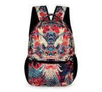 WECECE Mochila Dragón Niña 9 Años Mochila Primaria Estilo Dragón Chino 1-3 Curso Niño Curso 2-5 Daypack para Libros Cuadernos Bolsillo Frontal Bolsillos Laterales Colegio Viaje Uso Diario