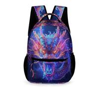 WECECE Mochila Dragón Niños 8 Años Mochila Escolar Dragón Chino Estilo Curso 3 Niñas Bolsa de Colegio Ligera Resistente 43x32x15 cm para Excursión Libros y Cuadernos