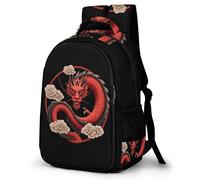 WECECE Mochila Dragón Rojo Escolar para Niño Adolescentes de 8 A 13 Años - Informal, Elegante y Ligera - Mochila Dragón Chino Artístico Colegio Portátil para Secundaria, Instituto y Viajes