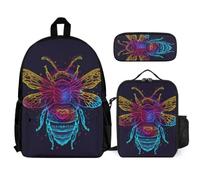 WECECE Mochila Escolar Abeja Niño Primaria con Lonchera y Estuche, Mochilas Escolares Abeja Reina Niñas 7-12 Años para Escuela, Viajes y Uso Diario