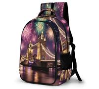 WECECE Mochila Escolar Adolescente, Mochilas London Tower Bridge Casual Grande para Chicos, Mochila Fireworks Instituto Juvenil para Colegio Viajes, Vuelta Al Cole y Navidad
