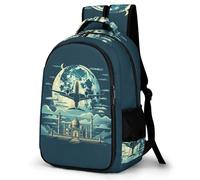 WECECE Mochila Escolar Avión Niño 7-12 Años Bolsa Escolar Luna Motivo Niña Primaria 4º-6º Mochila Colegio para Estudiantes, School Bag Cómoda Impermeable para Vuelta al Cole y Regalo