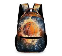 WECECE Mochila Escolar Baloncesto Estudiantes 6-8 Años Mochila de Fuego Baloncesto Curso 1-3 Chicos Chicas Daypack Resistente 43x32x15 cm para Primaria Tiempo Libre