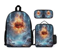 WECECE Mochila Escolar Baloncesto Hielo y Fuego Adolescente con Bolsa de Almuerzo y Estuche, Mochila Colegio Baloncesto Niña 7-13 Años para Primaria y Tiempo Libre