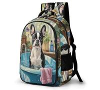 WECECE Mochila Escolar Boston Terrier Dog Niño Niña, Mochila Puppy Colegio Grand Capacidad para Juveniles Chico 10 a 13 Años, Mochilas para Portátil