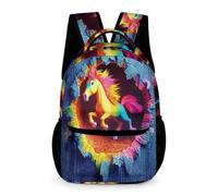 WECECE Mochila Escolar Caballo 3D Estampado Niños Niñas 8-12 Años Bolsa de Escuela Animal Curso 3-6 y 1º ESO Escolares Backpack Uso Diario 43x32x15 cm para Excursión