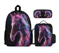 WECECE Mochila Escolar Caballo Niño Primaria con Lonchera y Estuche, Mochilas Escolares Animal Caballo Niñas 7-12 Años para Escuela, Viajes y Uso Diario