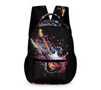 WECECE Mochila Escolar Colorido Guitarra Chicas 9-13 Años Bolsa Escolar Música Aficionado Curso 4-6 y 1º-2º ESO Chicos Mochila Grande 43x32x15 cm para Salida