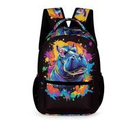 WECECE Mochila Escolar Colorido Hipopótamo Chicas 10-13 Años Mochila de Animal Curso 5-6 y 1º-2º ESO Chicos Daypack Grande 43x32x15 cm para Secundaria Regalo Colegio