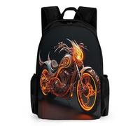 WECECE Mochila Escolar De En llamas Moto 16 Pulgadas Para Niños Y Niñas, Mochila Cool Moto Deportiva Casual, Mochilas De Día Para Primaria, Mochilas De Gran Capacidad