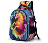 WECECE Mochila Escolar Diseño de Caballo 3D Chicas 7-11 Años Mochila Escolar Caballo Chicos 5º-6º Curso Mochila Infantil Resistente, Bookbag Vuelta al Cole Viaje y Actividades