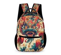 WECECE Mochila Escolar Dragón Chino Estilo Niños Niñas 7-11 Años Mochila Dragón Curso 2-6 Escolares Bolsa Escolar Uso Diario 43x32x15 cm Primaria Regalo de Cumpleaños