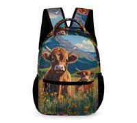 WECECE Mochila Escolar Estampado de Vaca Infantil Primaria 7 Años Bolsa Escolar Scottish Vaca Highland 1 Curso Niñas Daypack Niños Libros Botella Paraguas Paseo Viaje Colegio