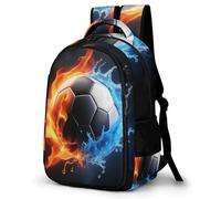 WECECE Mochila Escolar Fire Water Fútbol Niño Niña, Mochila Fútbol Colegio Grand Capacidad para Juveniles Chico 10 a 13 Años, Mochilas para Portátil