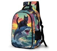 WECECE Mochila Escolar Funny Shark Gato Niños Ligera Mochilas Primaria y Secundaria ESO con Vida Marina Mochila Casual Adolescente