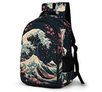 WECECE Mochila Escolar Grande para Niño 8-12 Años Japanese Style Mochila Colegio Niña Wave Printed para Primaria y ESO Mochilas Escolares Casual Portátil