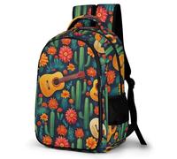 WECECE Mochila Escolar Guitarra Cactus Adolescente para Chicos Chicas, Mochila Casual 5º A 9º Grado con Flores, School Bas para Escuela Outdoor Viaje